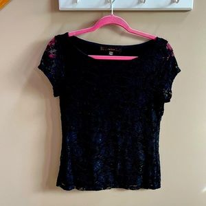 Fever top - black lace over attached blacked camisole - size small